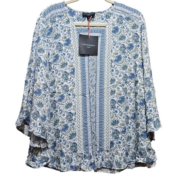 Cynthia Rowley Women's Blue & White Floral Print Blouse Size IX - Picture 1 of 9